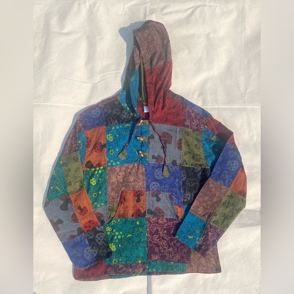 Rising International Other - Rising International Unisex Vibrant Colorful Patchwork Mushroom Hoodie Small
